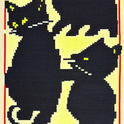 Image similar to 8-bit art of a black cat and gray mouse, 80s, vivid colors