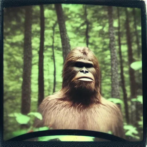 Prompt: “ a Polaroid picture of bigfoot hiding in a forest”