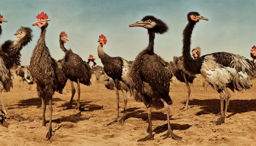 Prompt: the war of 1920 between the ostrich and the chicken army, 4k photography award winning,