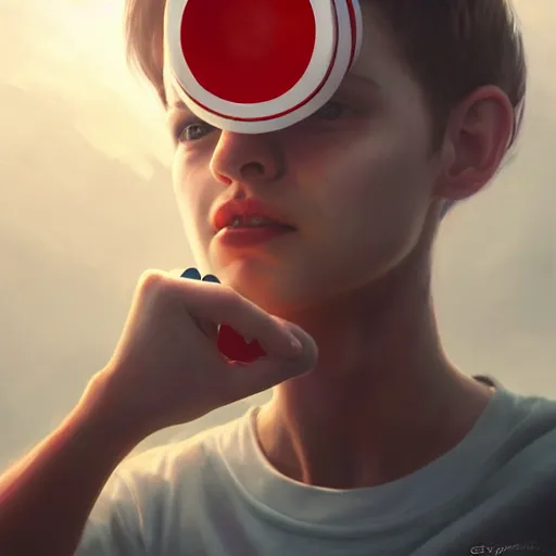 Prompt: white paper cup with red strip ring as a cartoon character!!!, hyperrealistic, highly detailed, cinematic, volumetric sunlight, beautiful, cgssociety, artstation, 8 k, oil painting by greg rutkowski, by artgerm, by wlop