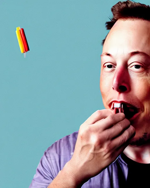 Image similar to a man eating crayons with a fork, elon musk, 4 k, high quality, crayons served on a plate