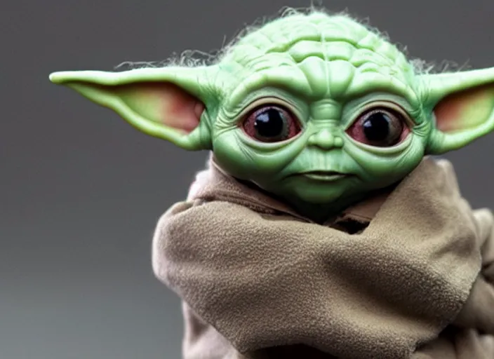 Prompt: Baby yoda with human skin. Highly detailed. 8k. Fantasy horror.
