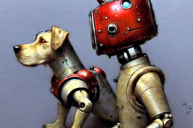 Image similar to adventurer ( ( ( ( ( 1 9 5 0 s retro future robot android dog. muted colors. ) ) ) ) ) by jean baptiste monge!!!!!!!!!!!!!!!!!!!!!!!!! chrome red