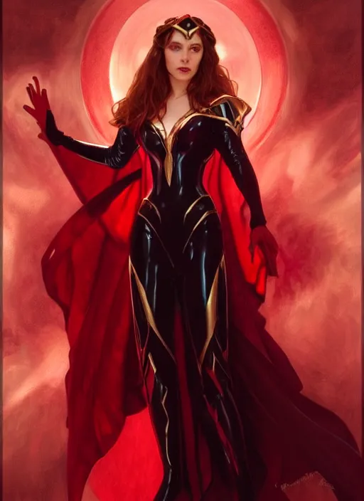 Prompt: Scarlet Witch as Lucifer morningstar, portrait, full body, hyper realistic, trending on artstation, art by ArtGerm and Alphonse Mucha and J. C. Leyendecker and Edmund Bliar Leighton and Charlie Bowater, unreal engine render, octane render