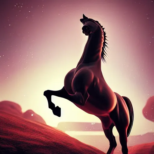 Image similar to hyperrealism aesthetic highly detailed photography of horse astonautback riding on a. from western by hiroyuki okiura and katsuhiro otomo and alejandro hodorovski style with many details by mike winkelmann and vincent di fate in sci - fi style. volumetric natural light hyperrealism photo on dsmc 3 system,