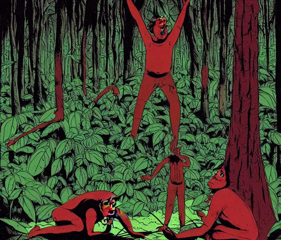 Prompt: todd solondz tripping on mushrooms in the forest, india demon | vivid colors : storyboard, realistic. by gabriel hardman, joe alves, j. todd anderson, chris bonura. cinematic atmosphere, detailed and intricate, perfect anatomy