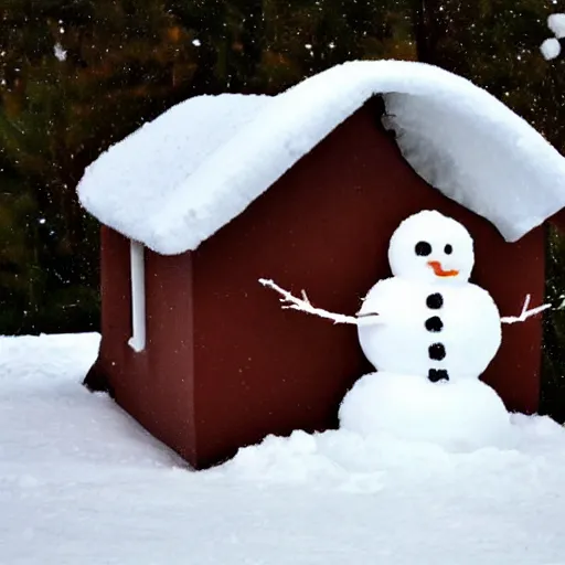 Image similar to a snowman eating a house