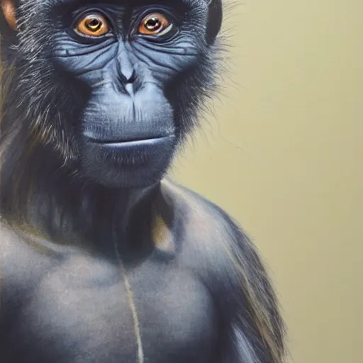 Image similar to a hyper realistic and highly detailed painting of a cybernetic monkey