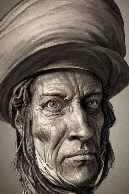 Prompt: portrait, headshot, digital art, 3d, of an old rich 17th century sailor, in tricorn hat, realistic, hyperdetailed, chiaroscuro, concept art, art by Franz Hals