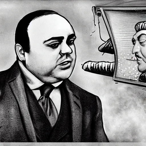 Image similar to al capone as a calzone being turned into a calzone as a calzone but still with the face of al capone being baked in an oven as a calzone, realistic, hyperrealistic, ultra realistic, real, real world, highly detailed, very detailed, extremely detailed, intricate details, 8 k resolution, hd quality