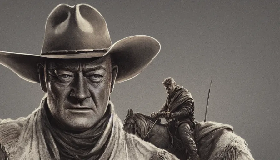 Image similar to John Wayne is Obi-Wan Kenobi in sepia, hyperdetailed, artstation, cgsociety, 8k