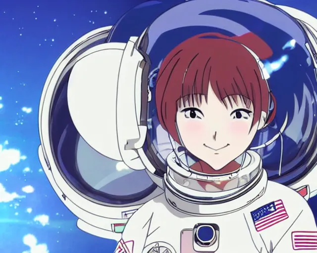 Image similar to anime visual of a female astronaut ; official media ; animated by hajime yatate ; by shinichiro watanabe