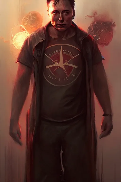 Image similar to character art by bastien lecouffe - deharme, elon musk, absolute chad