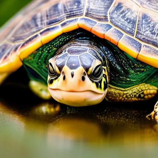 Image similar to A turtle with a camera on its shell, realistic, ultra high detail, 8k, close up.