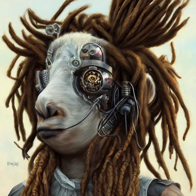 Image similar to llama with dreadlocks, industrial scifi, by mandy jurgens, ernst haeckel, artgerm, james jean