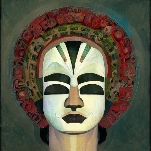 Image similar to head of a beautiful boy wearing a mask made of metal flowers, by diego rivera and john watkiss, art deco shaman, stylized flowers, art brut, symbolist, dramatic lighting, god rays, iridescent beetles, clean crisp graphics, smooth sharp focus, extremely detailed