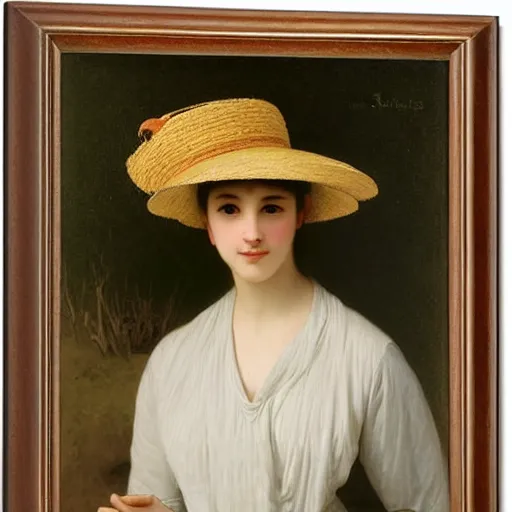 Prompt: A portrait of a fox in a straw hat by William-Adolph Bouguereau, Robert Cleminson, Carl Friedrich Deiker