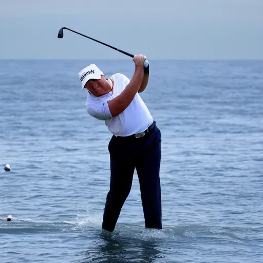 Prompt: donald trump golfing in the atlantic ocean