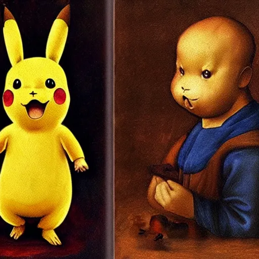 Image similar to realistic pikachu renaissance painting by leonardo da vinci