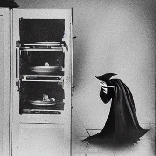 Image similar to nosferatu is cooking in a kitchen, realistic photography