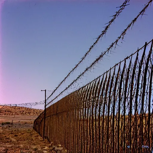 Image similar to photo, wyoming, barbed wire fence, kodak ektachrome 1 2 0, 2 6 mm,
