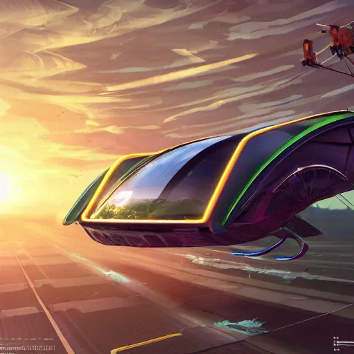 Image similar to solarpunk hovercar, clean energy, green technology, batoidea shape, scifi, sunny day, futurism, intricate, engines, autonomous, highly detailed, peaceful, utopia, bright, digital painting, advanced, artstation, concept art, smooth, sharp focus, epic landscape, art by akihiko yoshida and tim mcburnie and anato finnstark