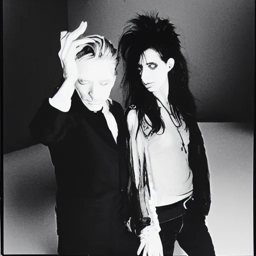 Prompt: pj harvey with david bowie, analog photograph, 8 mm, new york, 8 0 s