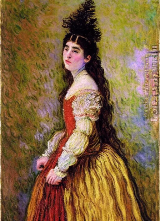 Prompt: portrait of young woman in renaissance dress and renaissance headdress, art by claude monet