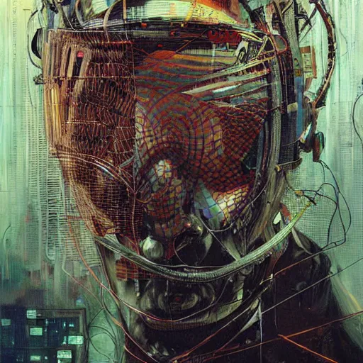 Image similar to male cyberpunk hacker dream thief mayan jaguar warrior, wires cybernetic implants, in the style of adrian ghenie, esao andrews, jenny saville, surrealism, dark art by james jean, takato yamamoto