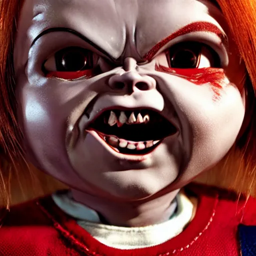 Image similar to Chucky the killer doll movie still 8k hdr scary lighting