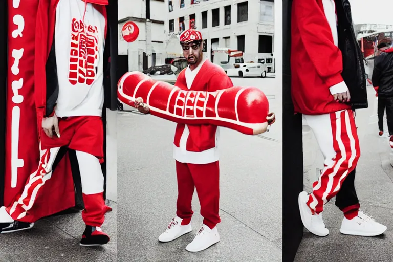 Image similar to hotdog man in a supreme lookbook photo