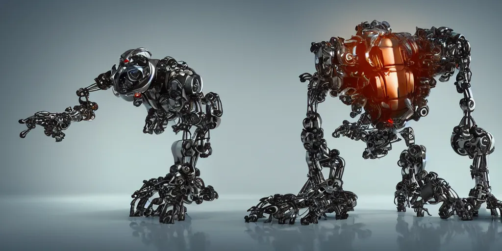 Prompt: photo of cybermorphic robotic animal Phosphorite creatures bees robotics advanced cybernetics Smart bionicle give structure Unreale engine Vray organism biomimmicry exoskeleton Biomorph hydraulics trending on behance visualisation industrial design trending on artstation