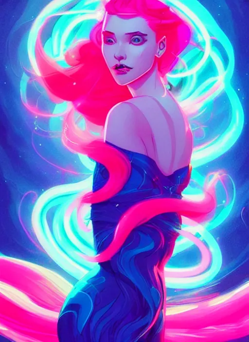 Prompt: style artgerm, joshua middleton, illustration, mermaid wearing neon clothing, blue hair, swirling water cosmos, fantasy, dnd, cinematic lighting