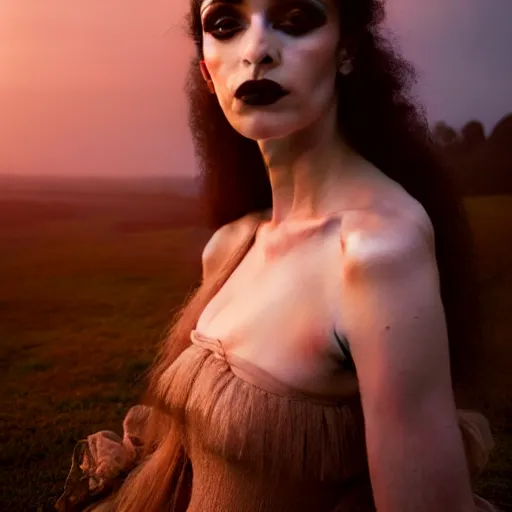 Image similar to photographic portrait of a stunningly beautiful goth renaissance female in soft dreamy light at sunset, contemporary fashion shoot, by edward robert hughes, annie leibovitz and steve mccurry, david lazar, jimmy nelsson, breathtaking, 8 k resolution, extremely detailed, beautiful, establishing shot, artistic, hyperrealistic, beautiful face, octane render