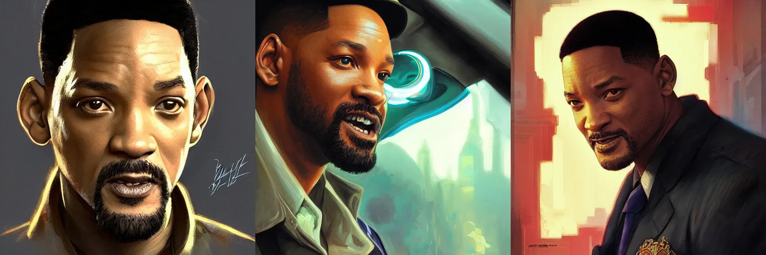 Prompt: portrait of Will Smith as a detective, highly detailed, digital painting, artstation, concept art, sharp focus, illustration, art by artgerm and greg rutkowski and alphonse mucha