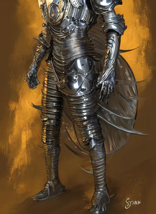 Image similar to powerful male tin man, willem dafoe as tinman, full body character concept, covered in full metal armor, art nouveau, super powers, fantasy, intricate, elegant, highly detailed, digital painting, artstation, concept art, shining, sharp focus, illustration, art by stanley lau
