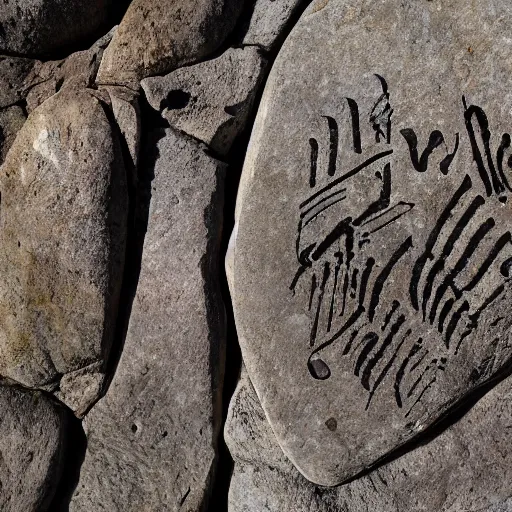 Image similar to ancient text on a rock, written in toki pona language