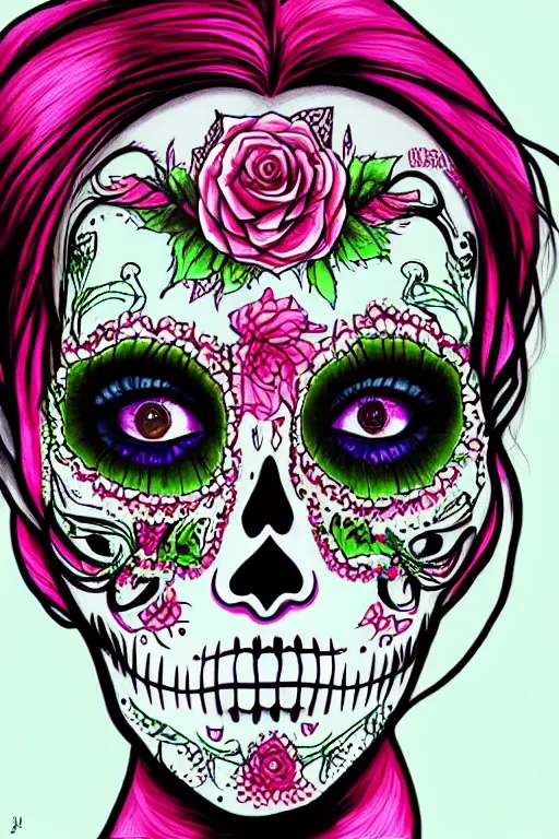 Image similar to Illustration of a sugar skull day of the dead girl, art by Harumi Hironaka