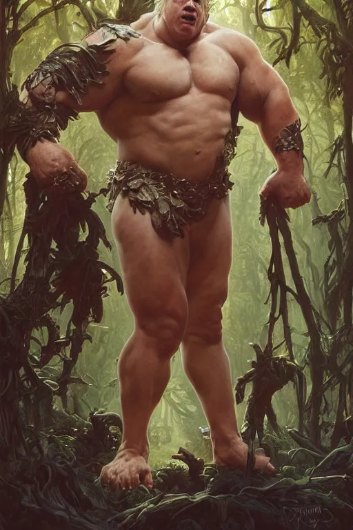 Prompt: portrait of boris johnson as a hulking herculean demon, forest, godlike, full body, fantasy, intricate, elegant, highly detailed, digital painting, artstation, concept art, sharp focus, illustration, art by artgerm and greg rutkowski and alphonse mucha