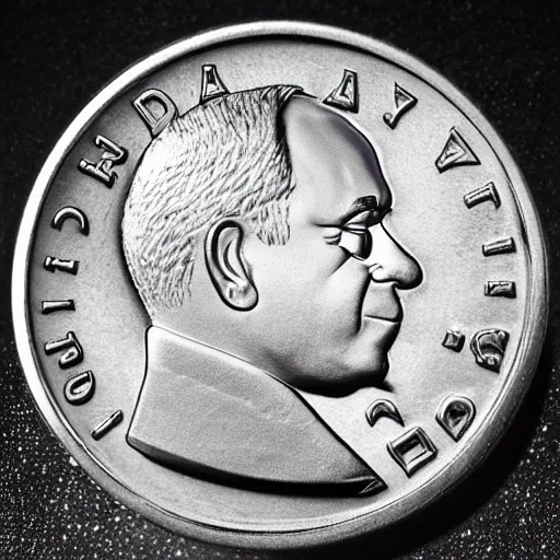 Prompt: a coin featuring the head of Danny Devito