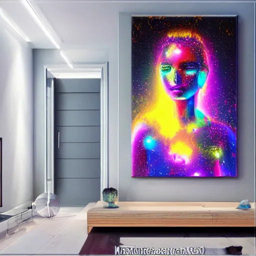Prompt: highly detailed 8k oil painting of the celestial glowing beautiful otherworldly God of random numbers and logic, misty, epic composition, neon colors, trending