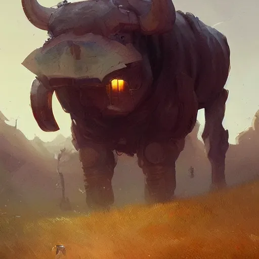 Image similar to 🤖🐃, Greg rutkowski, Trending artstation, cinematográfica, digital Art