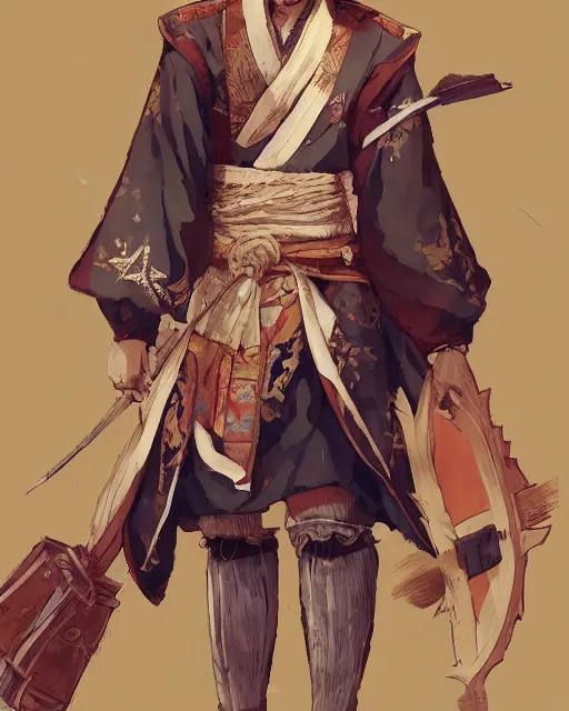 Image similar to an anime portrait of ferdinand magellan as a beautiful man wearing a kimono from skyrim, by stanley artgerm lau, wlop, rossdraws, james jean, andrei riabovitchev, marc simonetti, and sakimichan, trending on artstation