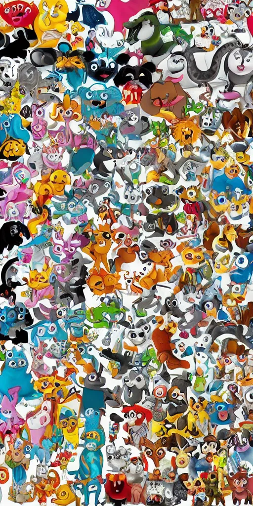 Image similar to lots of different cartoon animals in lots of different styles