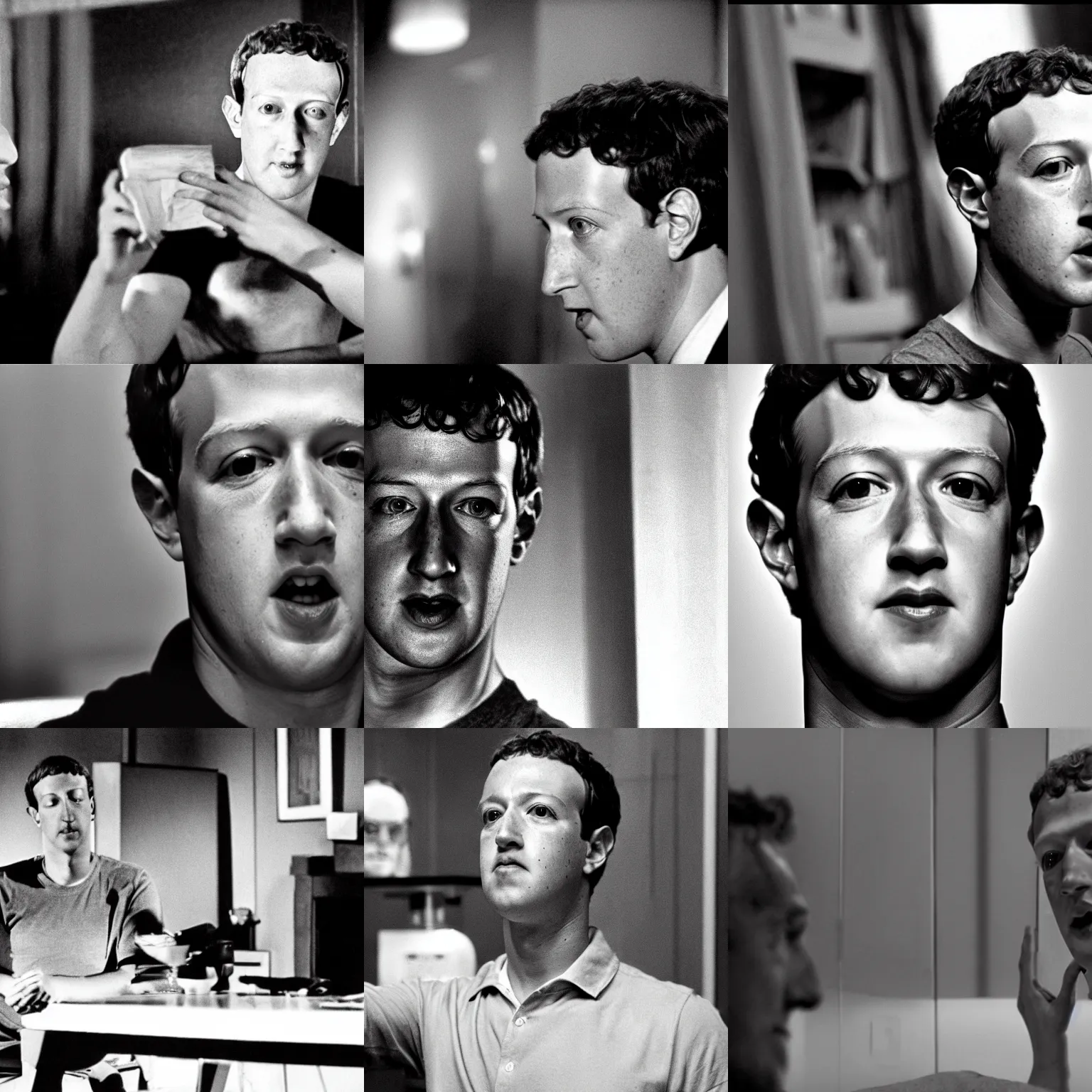 Prompt: Mark Zuckerberg in Psycho by Hitchcock, movie still