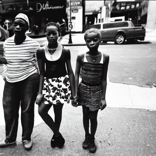 Prompt: photo of african - american teenagers on the streets of nyc in the style of diane arbus