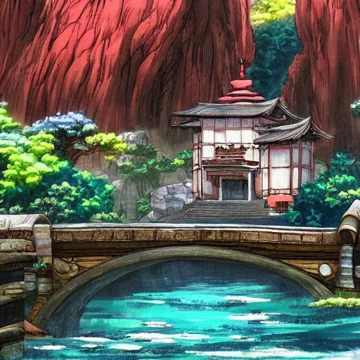 Prompt: gibli studio background anime style background painting, kazuo oga background, hayao miyazaki painting