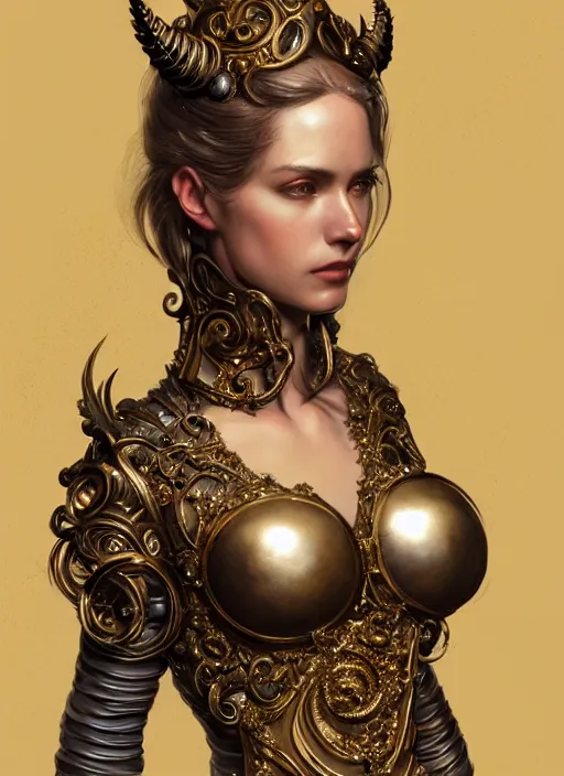 Image similar to a portrait of female in wearable sculpture art, ornate, metal works, intricate details, elegant, highly detailed, digital photography, artstation, glamor pose, concept art, smooth, sharp focus, art by artgerm and greg rutkowski, 3 d character, whole body, full body, film, photorealistic, unreal engine