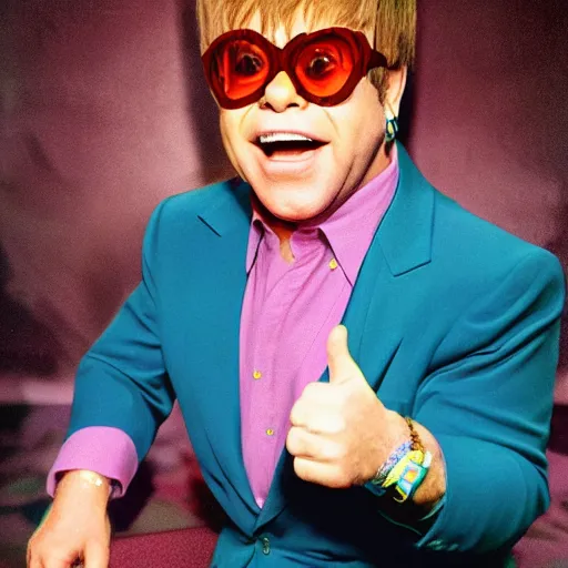 Prompt: thumbs up from Elton John, insane detailed photorealistic photo,