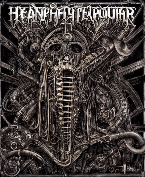 Image similar to a steampunk heavy metal album cover by hr giger